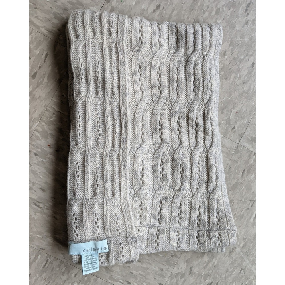 Celeste Wool Cashmere Cable Knit Infinity Scarf Beige Minimalist Loop Scarf